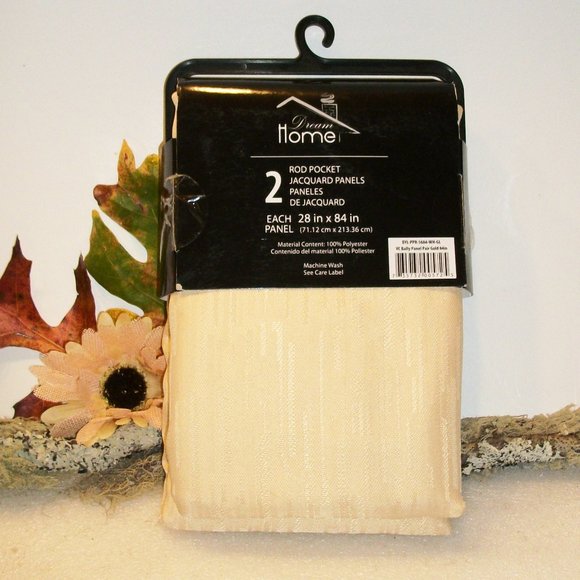 DREAM HOME NWT Gold Jacquard Rod Pocket Curtains Drapes 2 Panels 28" x 84" each - Picture 3 of 8